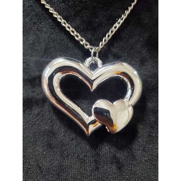 Women's Silver Tone Double Heart Style With Chain Necklace - Picture 5 of 6